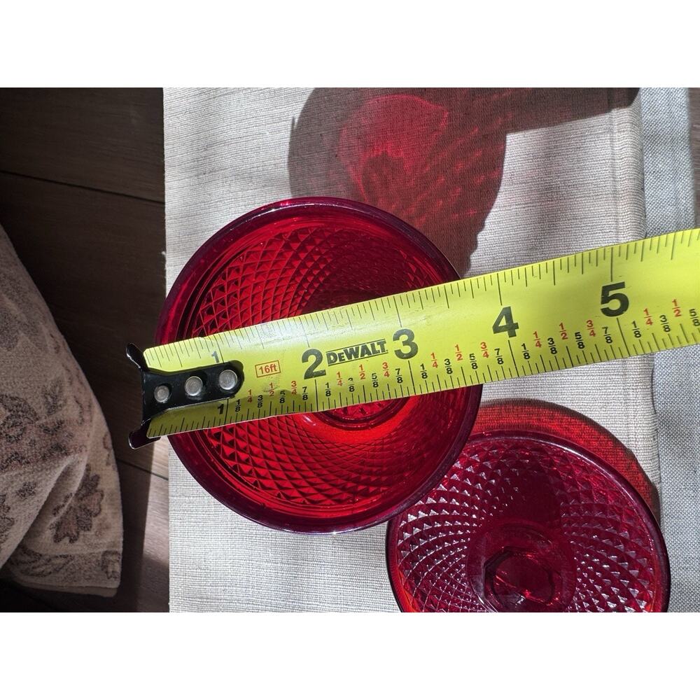 Vintage Estate European Ruby Red Art Glass Bowl Covered Dish Diamond Point Set - Picture 8 of 16